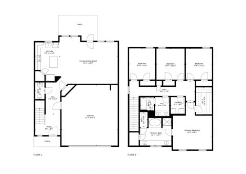 Floor plan for 4 beds, 2.5 baths, 1931 sqft